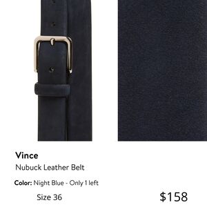 Vince Night Blue Nubuck Leather Belt Unisex/without original box. # 239